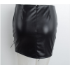 Women Lace Up High Waist Black Leather Short Skirt