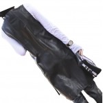 Womens Belted Sleeveless Real Lambskin Black Long Leather Trench Coat