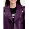 Womens Classic Notched Collar Long Sleeve Purple Leather Biker Jacket