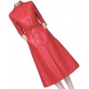 Womens Cute Fashion Real Lambskin Red Long Leather Trench Coat