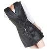 Womens Double Breasted Sleeveless Real Lambskin Black Long Leather Trench Coat