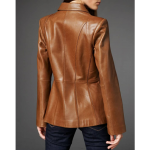 Womens Fashion Three Button Premium Brown Leather Blazer