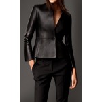 Womens Formal Slim Fit Genuine Black Leather Blazer Jacket