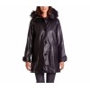 Womens Genuine Soft Black Leather Hooded Coat with Fur