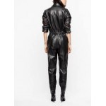 Womens Halloween Fashion Genuine Black Leather Catsuit Jumpsuit