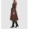 Womens Luxurious Lambskin Brown Leather Long Trench Coat