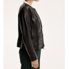 Womens Simple Front Zippered Black Leather Jacket