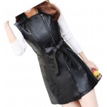 Womens Sleeveless Real Lambskin Black Long Leather Trench Coat