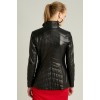 Womens Sporty Look Waist Fit Black Leather Jacket