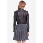 Womens Spring Fashion Soft Black Leather Short Bomber Jacket