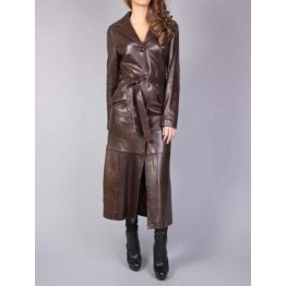 Womens Vintage Fashion Brown Lambskin Leather Celebrity Coat Outfit