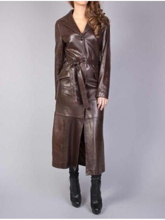 Womens Vintage Fashion Brown Lambskin Leather Celebrity Coat Outfit