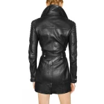 Womens Black Long Biker Quilted Leather Mini Dress with Sleeves