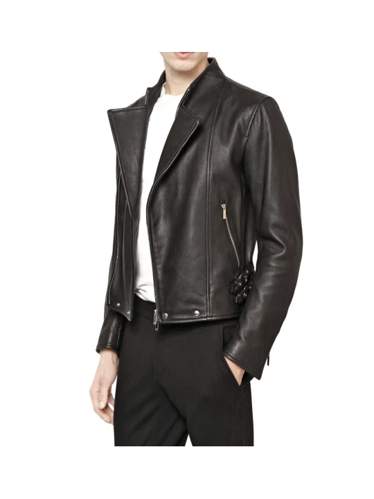 Black Motorcycle Style Leather Jacket for Men