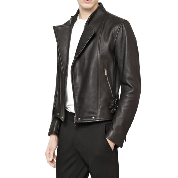 Black Motorcycle Style Leather Jacket for Men