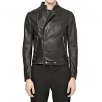 Black Motorcycle Style Leather Jacket for Men