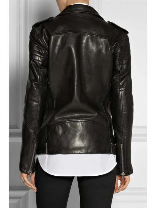 Women's Classic Leather Motorcycle Quilted Zip Up Jacket
