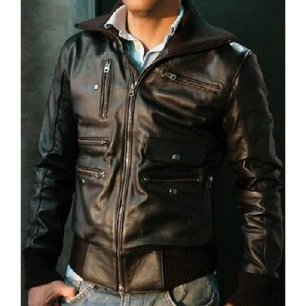 Biker Style Mens Bomber Jacket Black