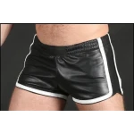 Black Leather Athletic Shorts for Men