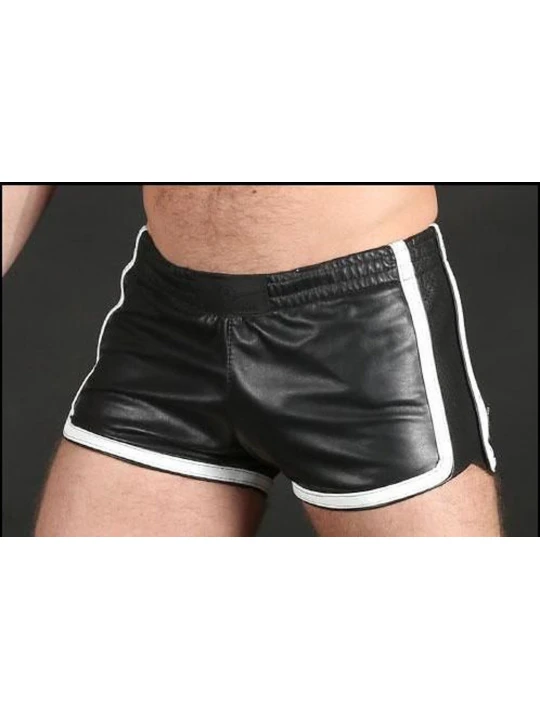 Black Leather Athletic Shorts for Men
