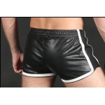 Black Leather Athletic Shorts for Men