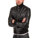 Black Leather Jacket Mens Motorcycle Bomber
