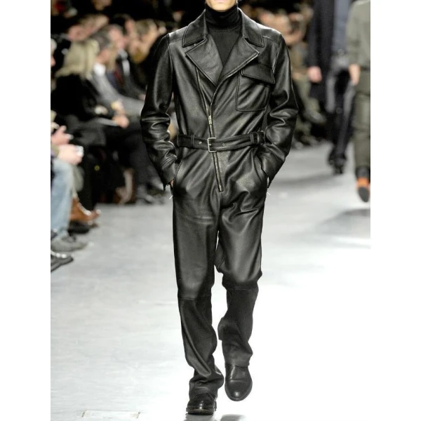 Black Leather Jumpsuit For Men