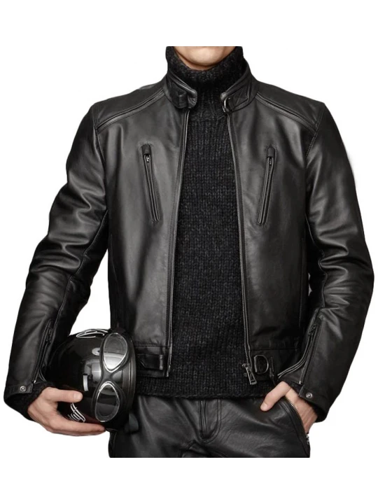 Black Real Motorcycle Leather Jackets for Men