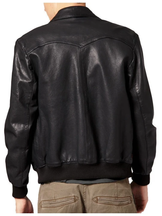 Branded Men Black Bomber Jacket with Ribbed Trim