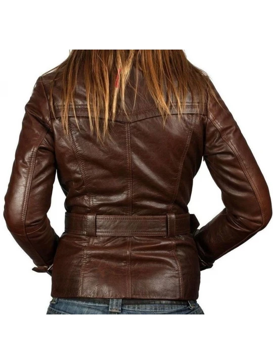 Brown Leather Jacket Slim Fit for Women