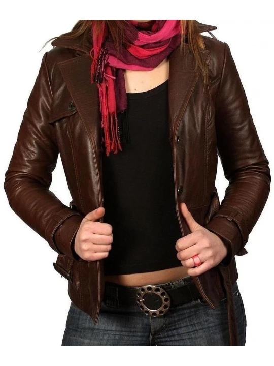Brown Leather Jacket Slim Fit for Women