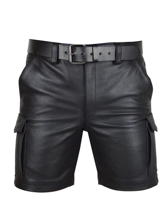 Classic Leather Cargo Shorts for Men