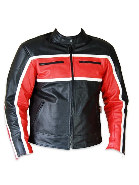 Classic Mens Red Leather Motorcycle Style Jacket