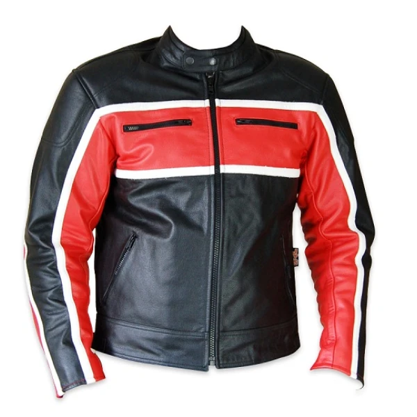 Classic Mens Red Leather Motorcycle Style Jacket