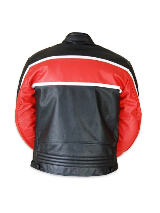 Classic Mens Red Leather Motorcycle Style Jacket