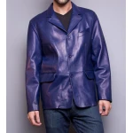 Classic Style Mens Blue Leather Jacket Blazer