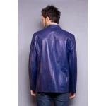 Classic Style Mens Blue Leather Jacket Blazer
