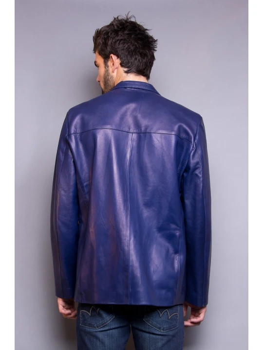 Classic Style Mens Blue Leather Jacket Blazer