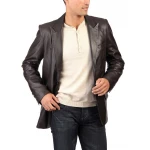 Classic Style Mens Black Casual Leather Blazer Coat