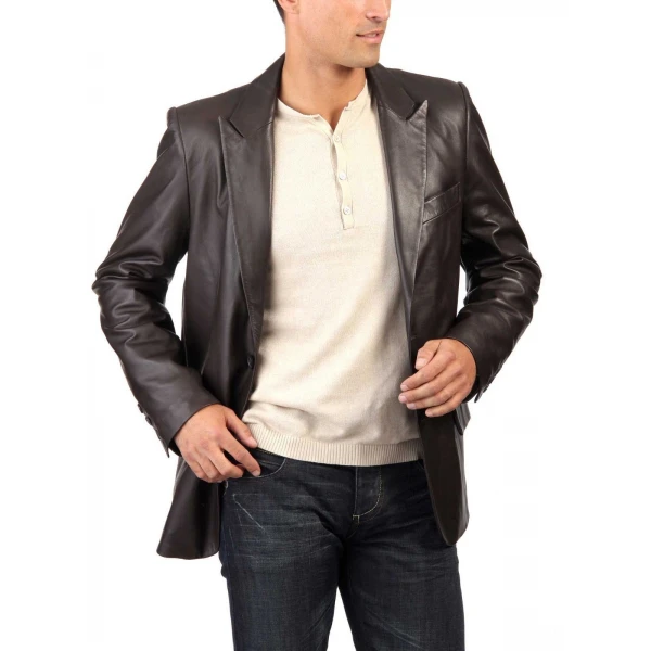 Classic Style Mens Black Casual Leather Blazer Coat