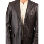 Classic Style Mens Black Casual Leather Blazer Coat