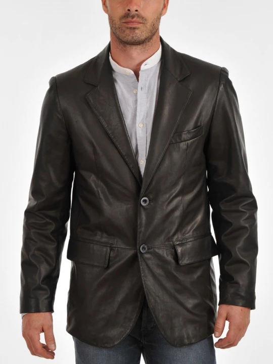 Classic Two Button Casual Leather Blazer Coat for Men