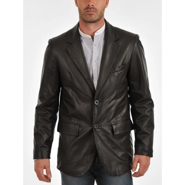 Classic Two Button Casual Leather Blazer Coat for Men