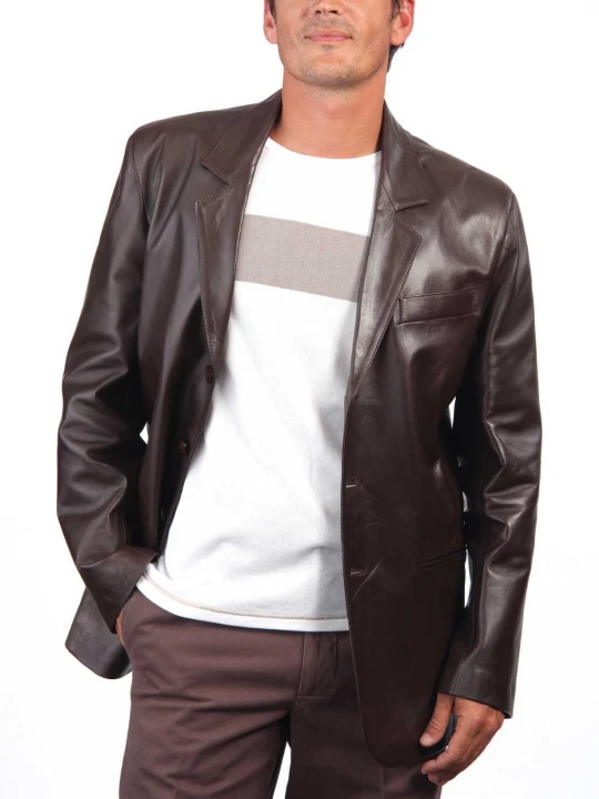 Coat Style Men's Dark Brown Leather Blazer