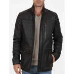 Elegant Black Mens Leather Top Coat