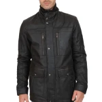 Elegant Black Mens Leather Top Coat