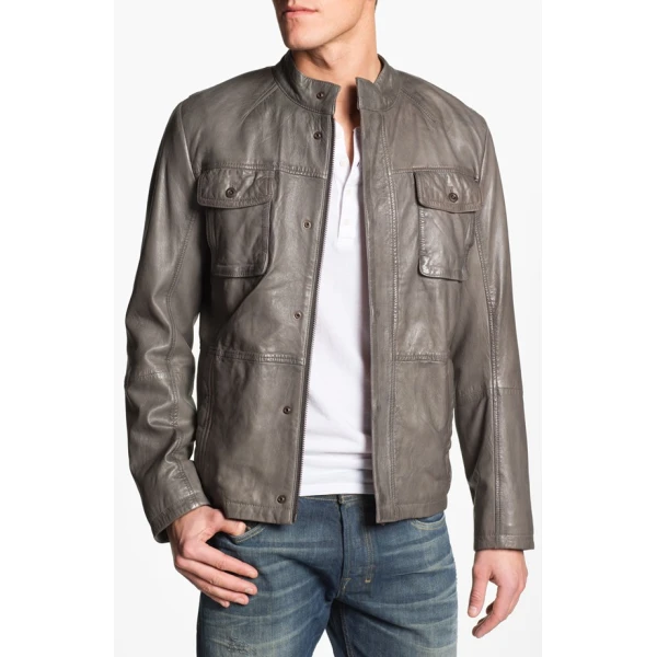 High Quality Mens Grey Leather Jacket
