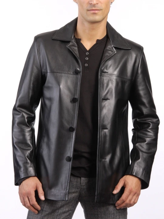 High Quality Soft Lambskin Mens Black Leather shirt