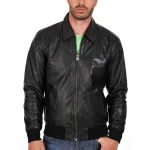 Lightweight Zipped Black Leather Bomber for Men