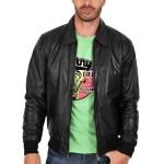 Lightweight Zipped Black Leather Bomber for Men
